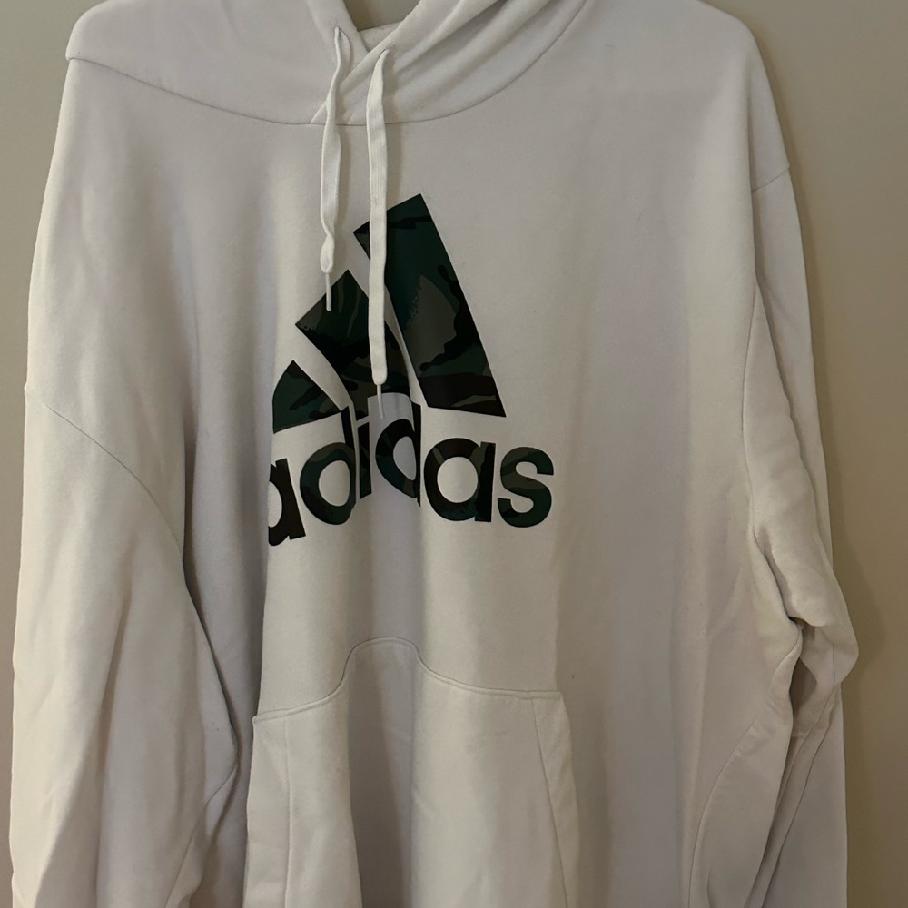 Adidas Men's White Hoodie with Black Logo